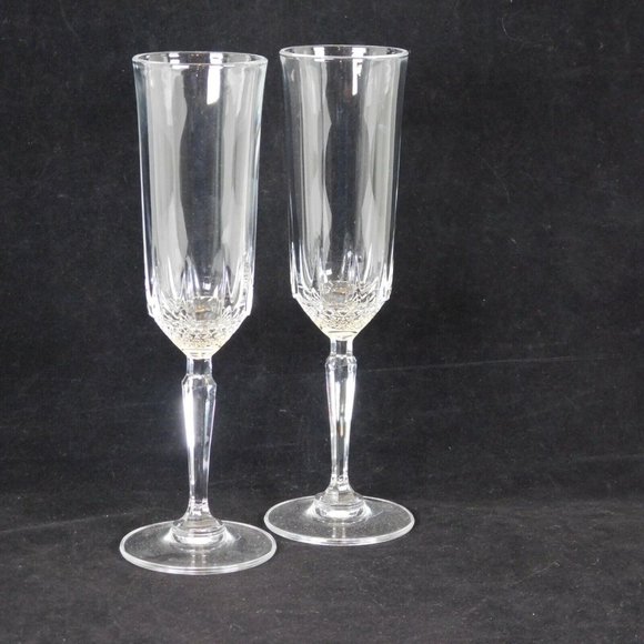 Set of 2 Cut Crystal Champagne Flutes 8.5 in tall Hexagonal Stem Brilliant Cut - Picture 2 of 9